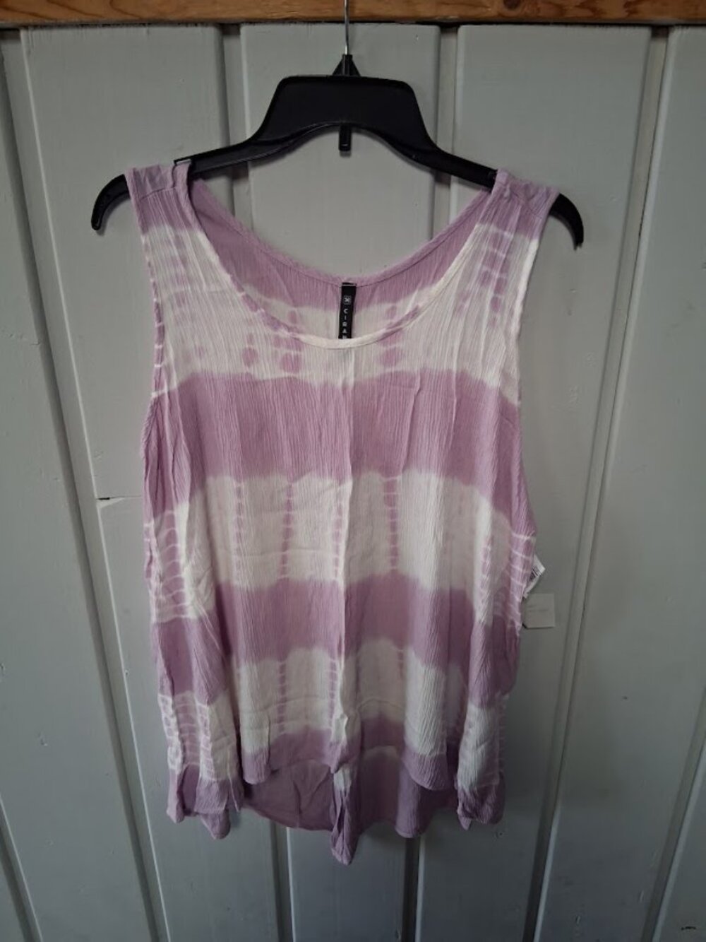 Cirana Tie Dye Crinkle Gauze Tunic Tank Top NWT Sz M Lavender/White
